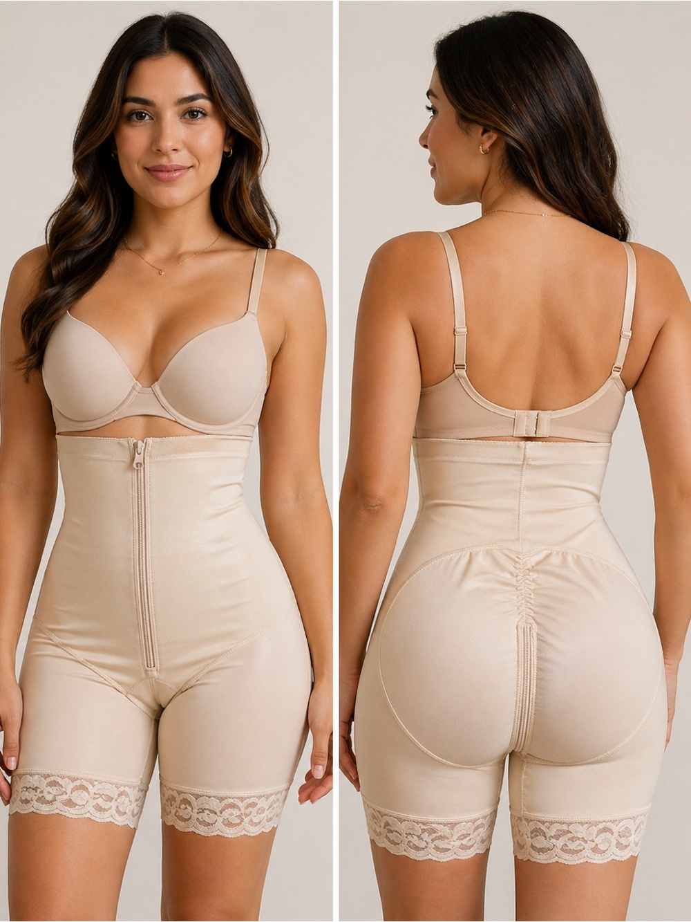 New no tags Women's Shapewear Bodysuit with Lace Trim - Nude/E110